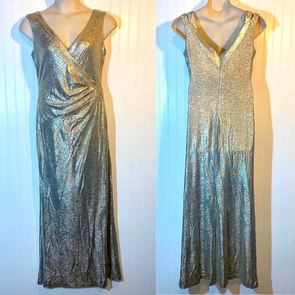LRL gold shimmer evening gown floor length good stretch fully lined - Picture 2 of 12